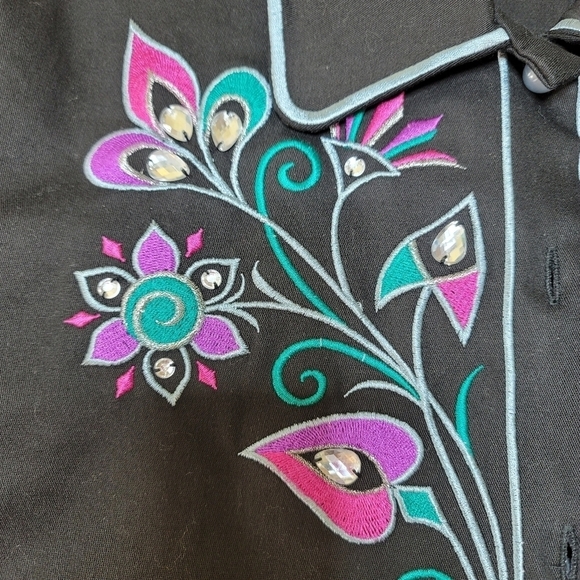 Bob Mackie Wearable Art Black Button-down Embroidered Shirt Size M - Picture 8 of 16